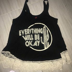 Black “everything will be okay” shirt with lace